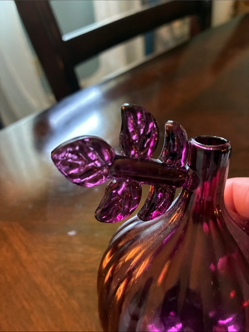 Purple Glass Bud Vase with Leaf Accent - Picture 3 of 3
